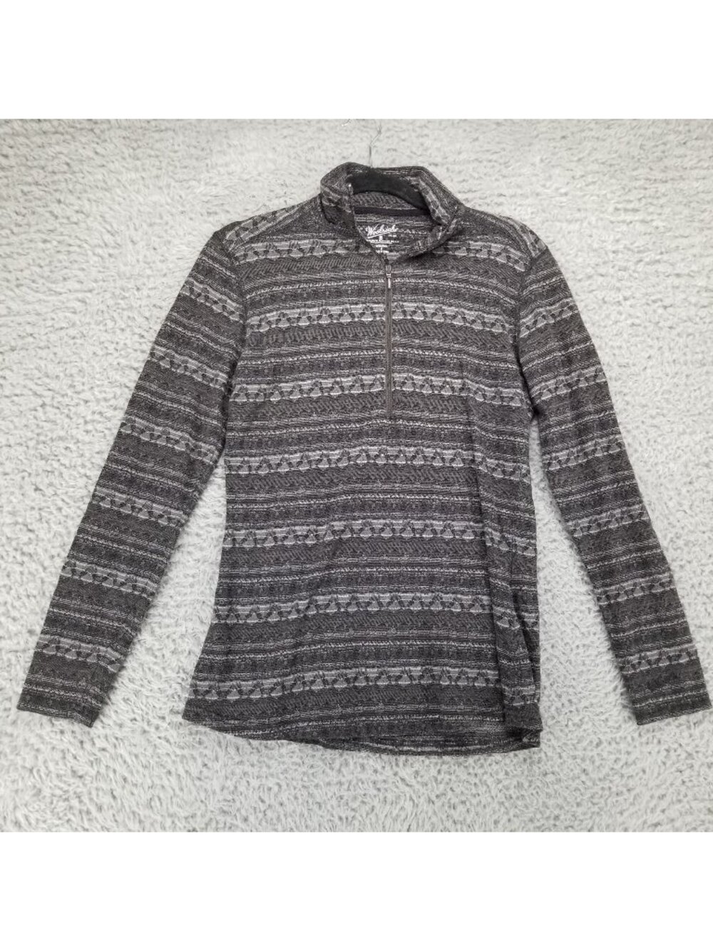 Woolrich Top Womens Small Gray 1/4 Zip Striped Long Sleeve Base Layer Shirt
